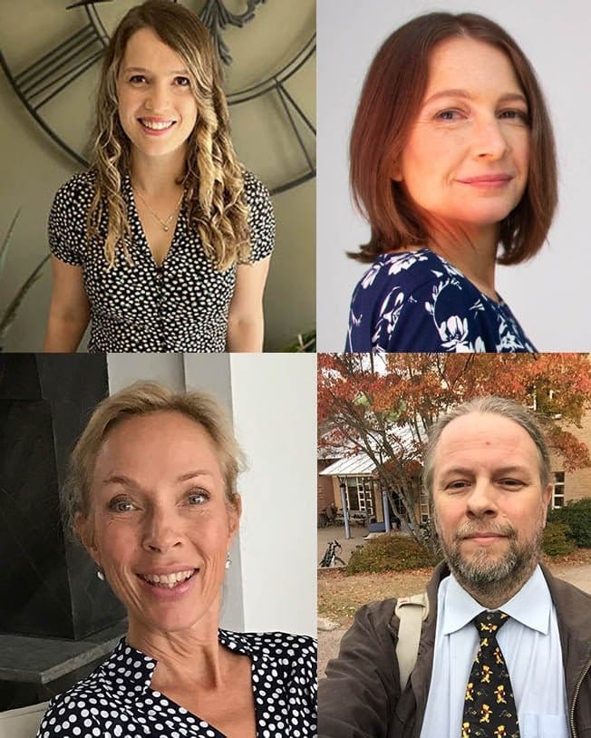 Portraits of the four Dugga Teacher Award 2021 winners