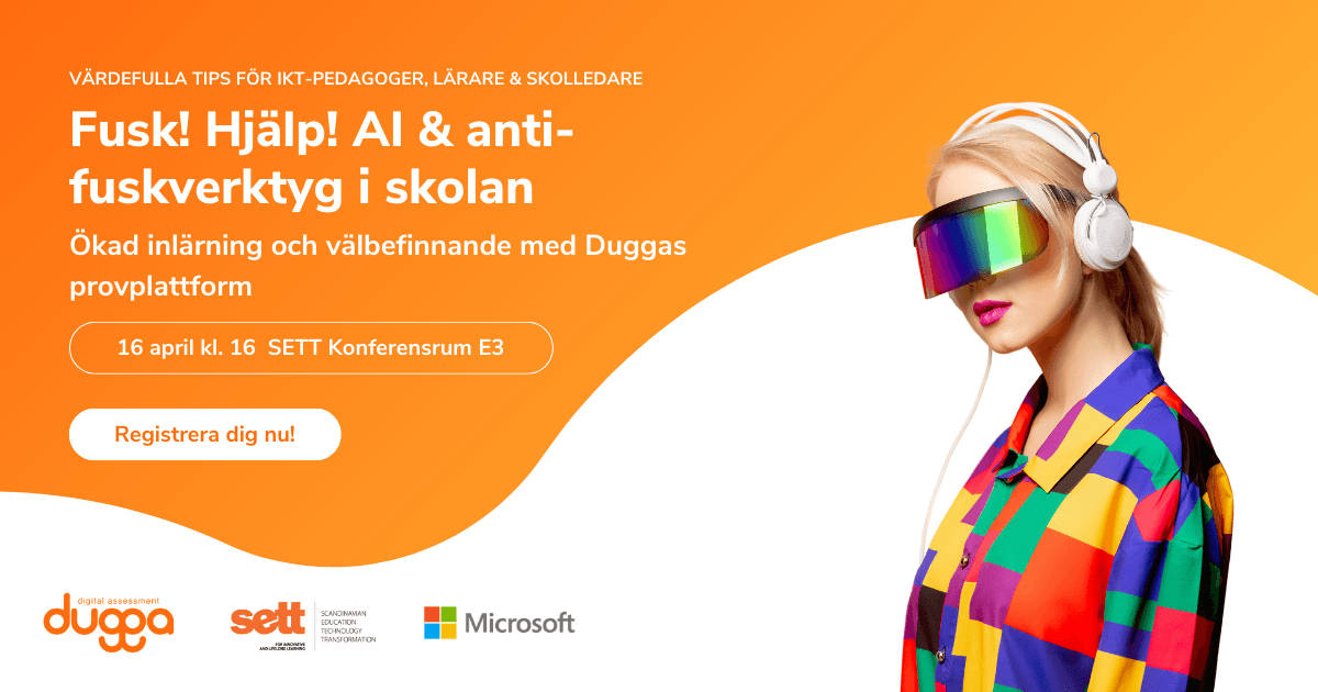 Banner for a Dugga, SETT and Microsoft seminar on AI and anti-cheating tools in schools