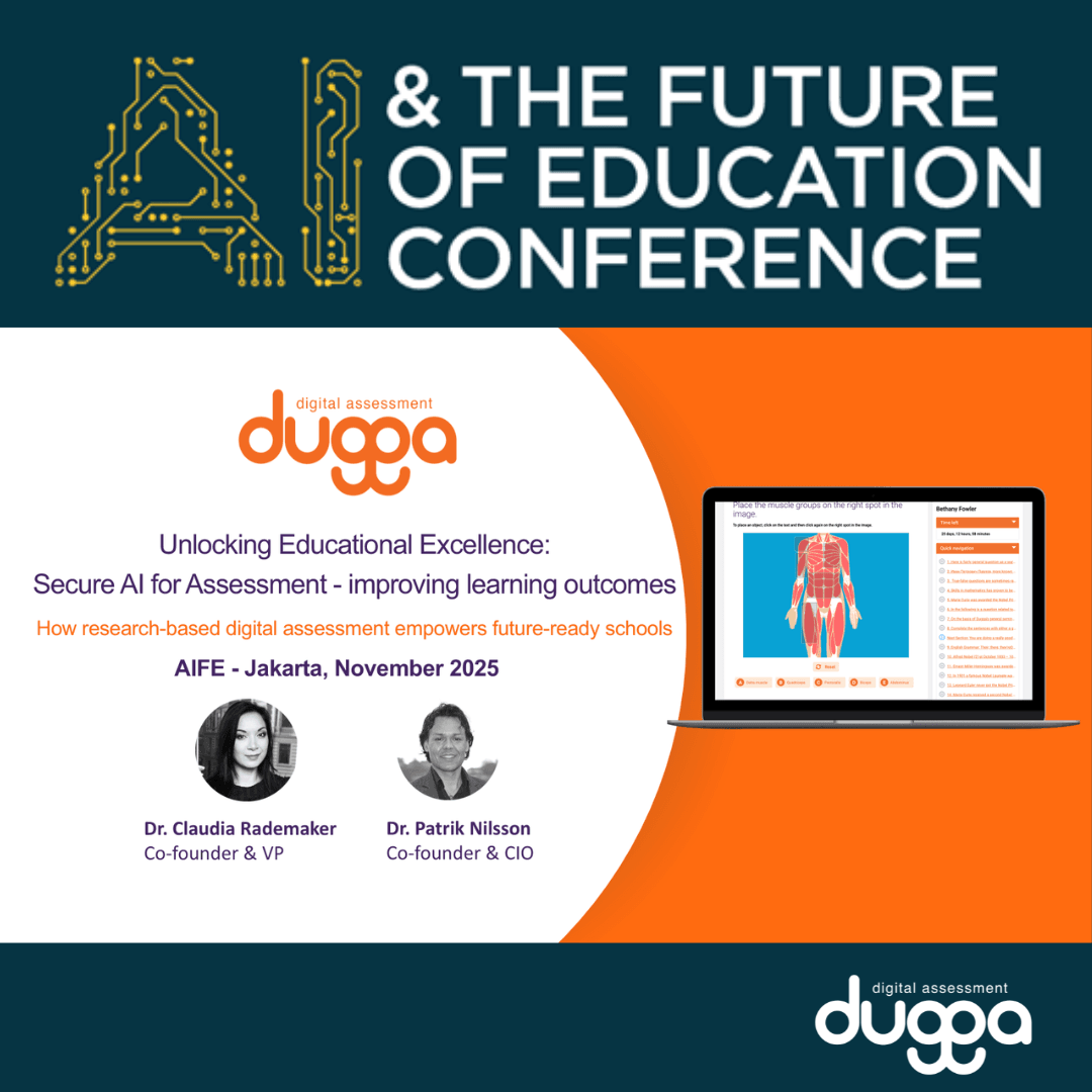 Poster for the AI & the Future of Education conference in Jakarta, November 2025, with speakers Dr. Claudia Rademaker and Dr. Patrik Nilsson