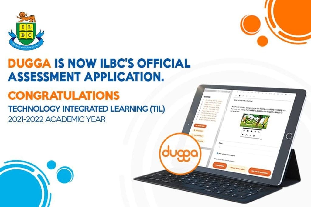 ILBC logo and the text: Dugga is the official assessment app for TIL 2021-2022. A tablet shows the Dugga app.